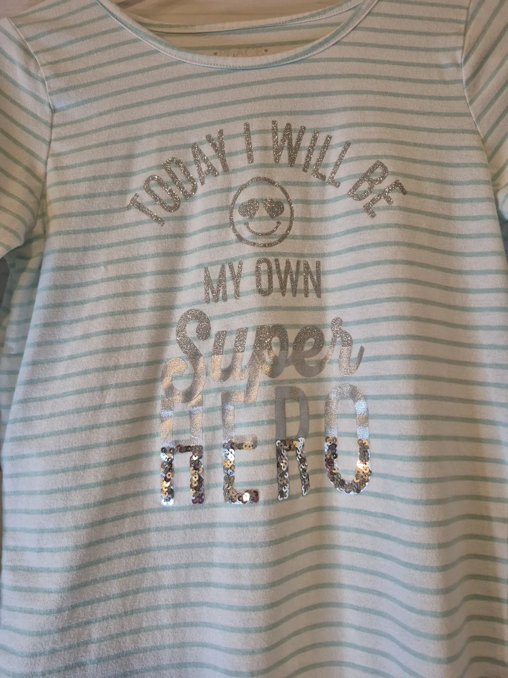 The Children's Place Mint and White Striped Sequin Graphic Long-Sleeve Tee